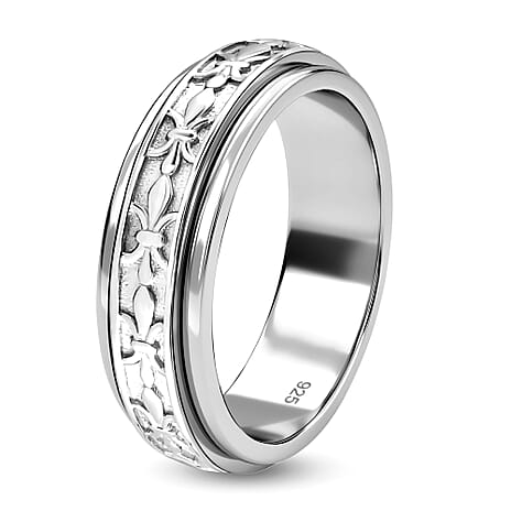 Artisan Crafted Platinum Overlay Sterling Silver Fleur De Lis Spinner Ring