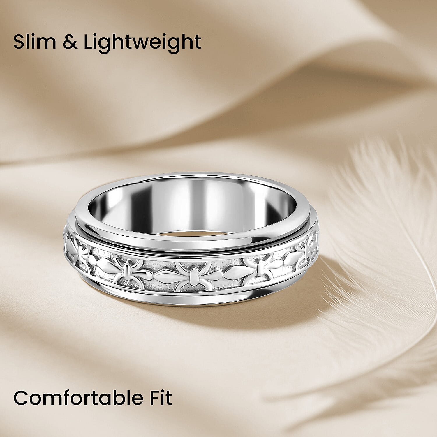 Sterling Silver Fidget Spinner Band Anxiety Stress Reliever Ring for Men and Women