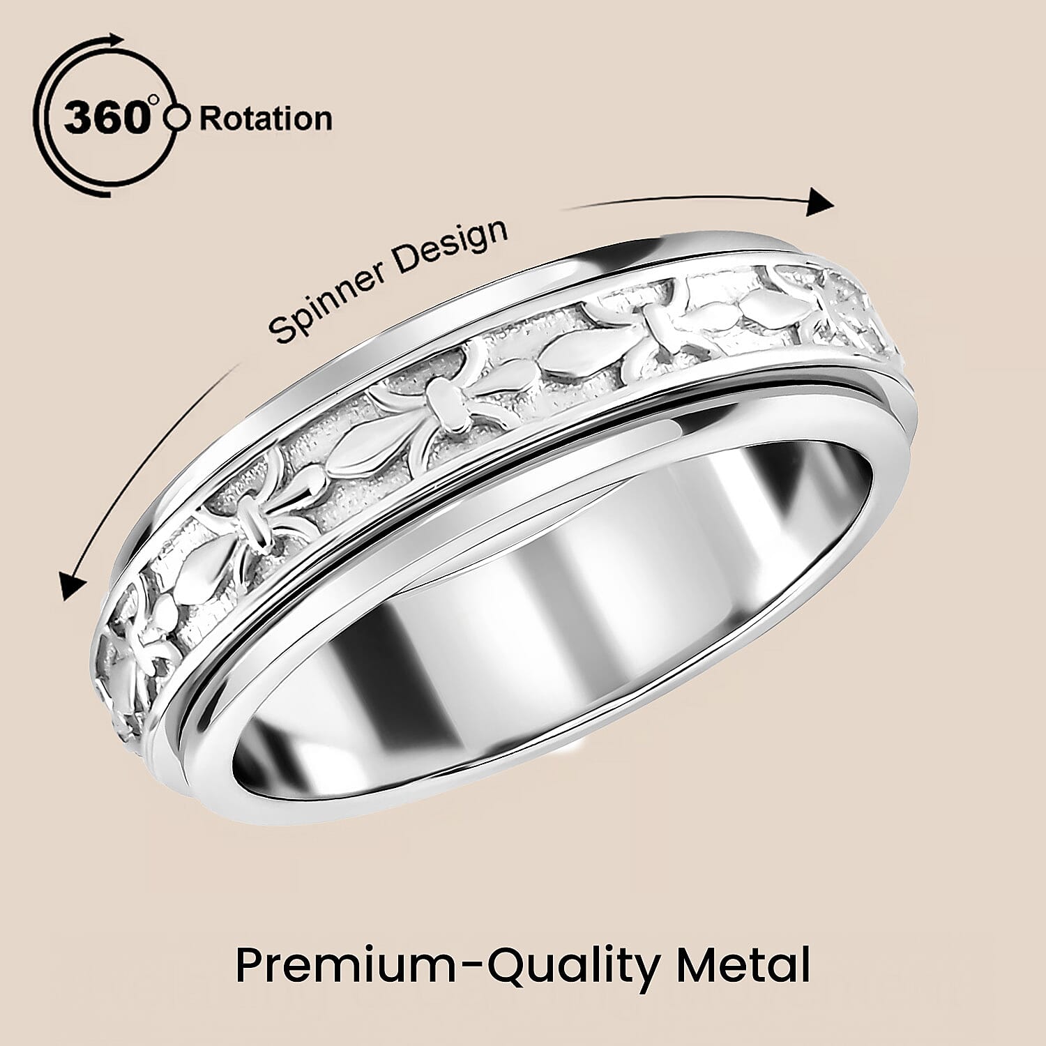 Sterling Silver Fidget Spinner Band Anxiety Stress Reliever Ring for Men and Women