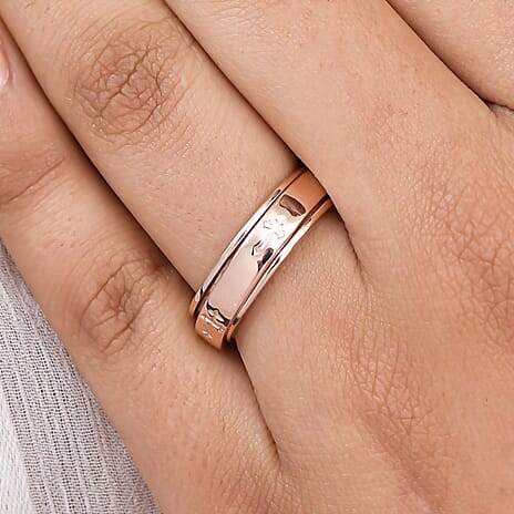 18K Vermeil Rose Gold Plated Sterling Silver Cross Spinner Ring, Silver Wt 5 Gms