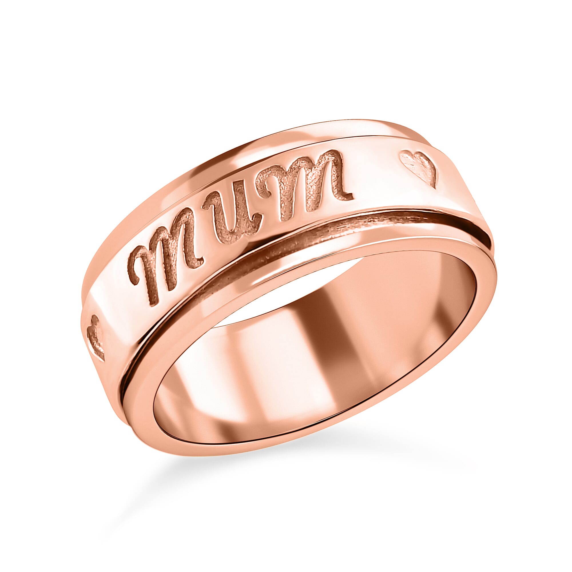 Rose Gold Overlay Sterling Silver Mum Engraved Spinner Ring.