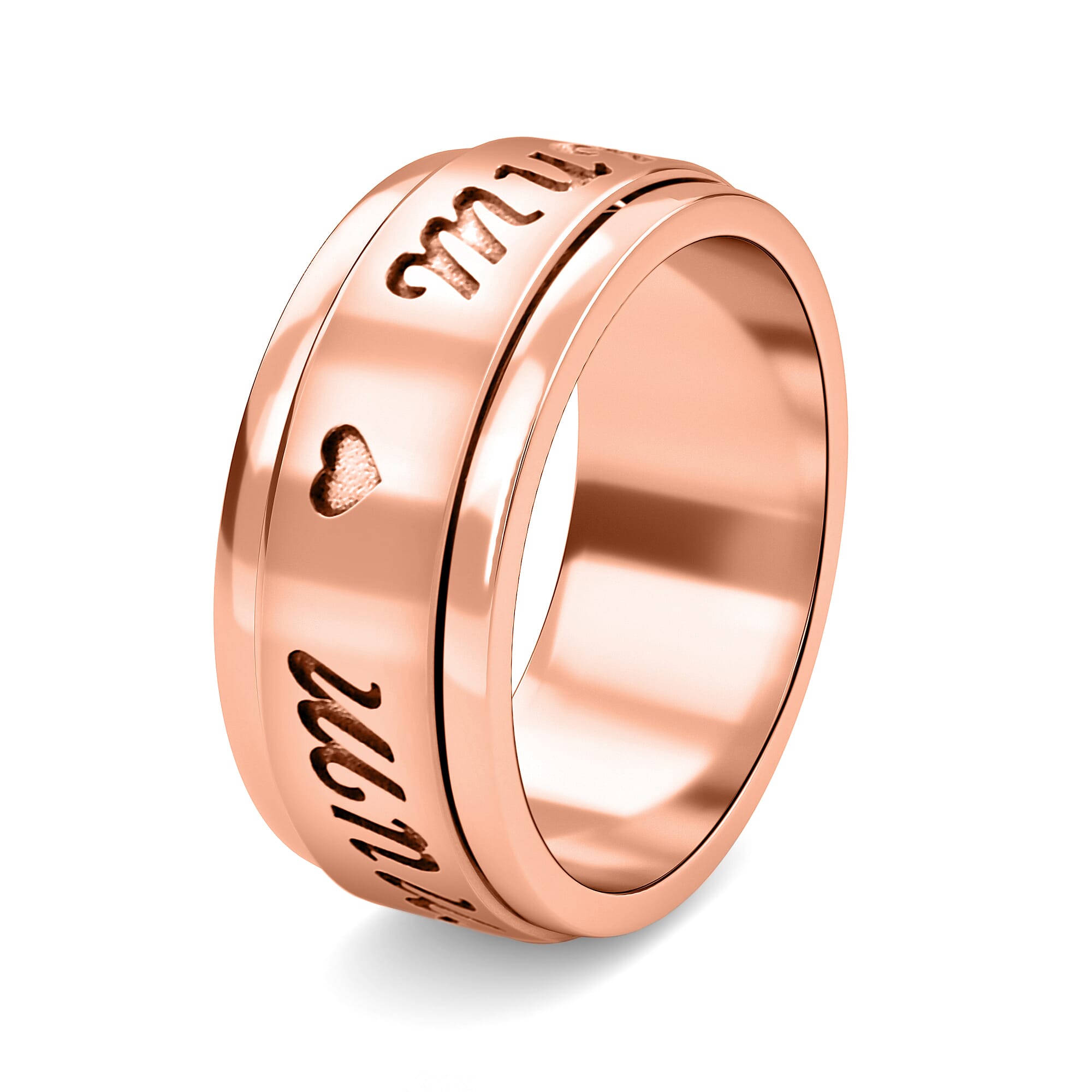 Rose Gold Overlay Sterling Silver Mum Engraved Spinner Ring.