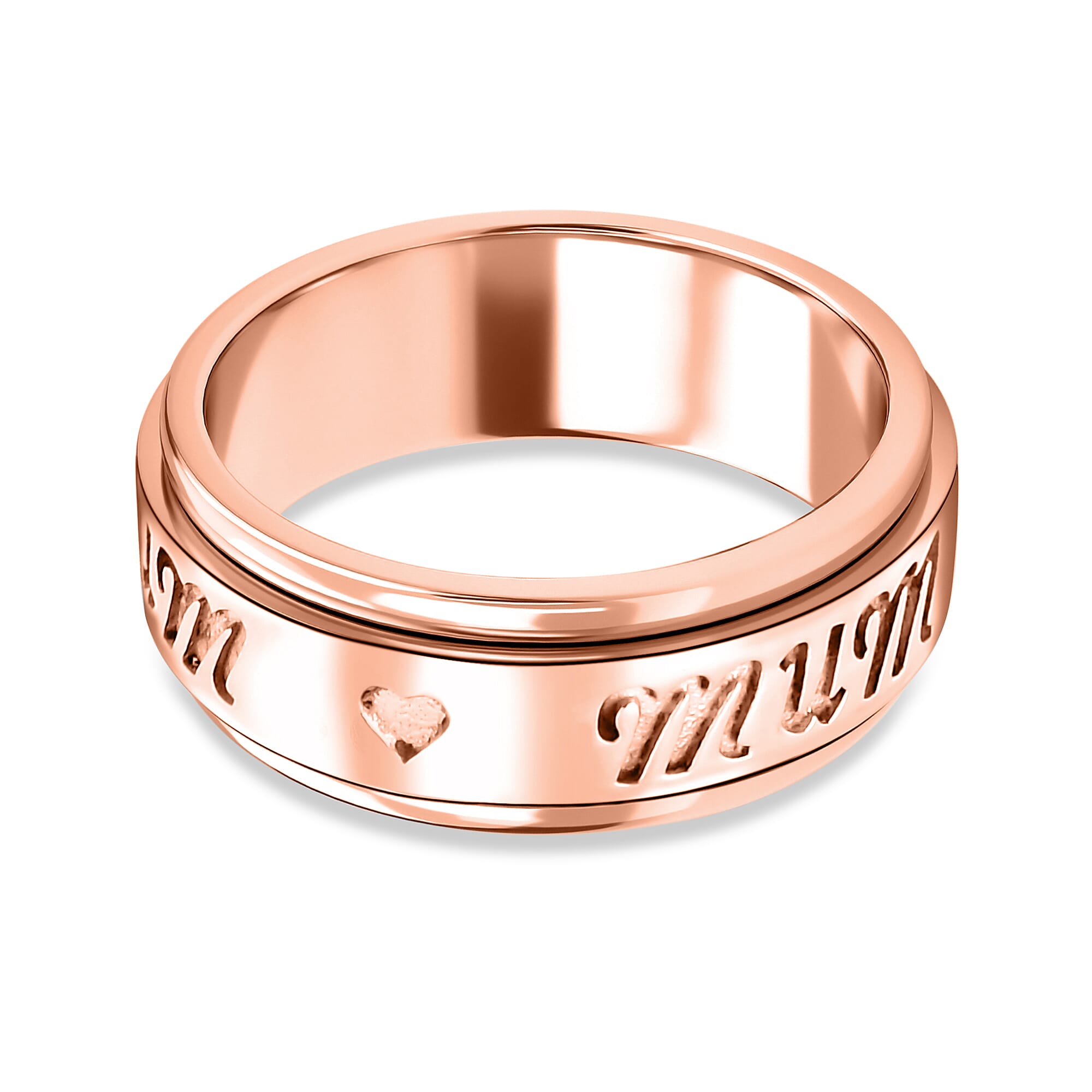 Rose Gold Overlay Sterling Silver Mum Engraved Spinner Ring.