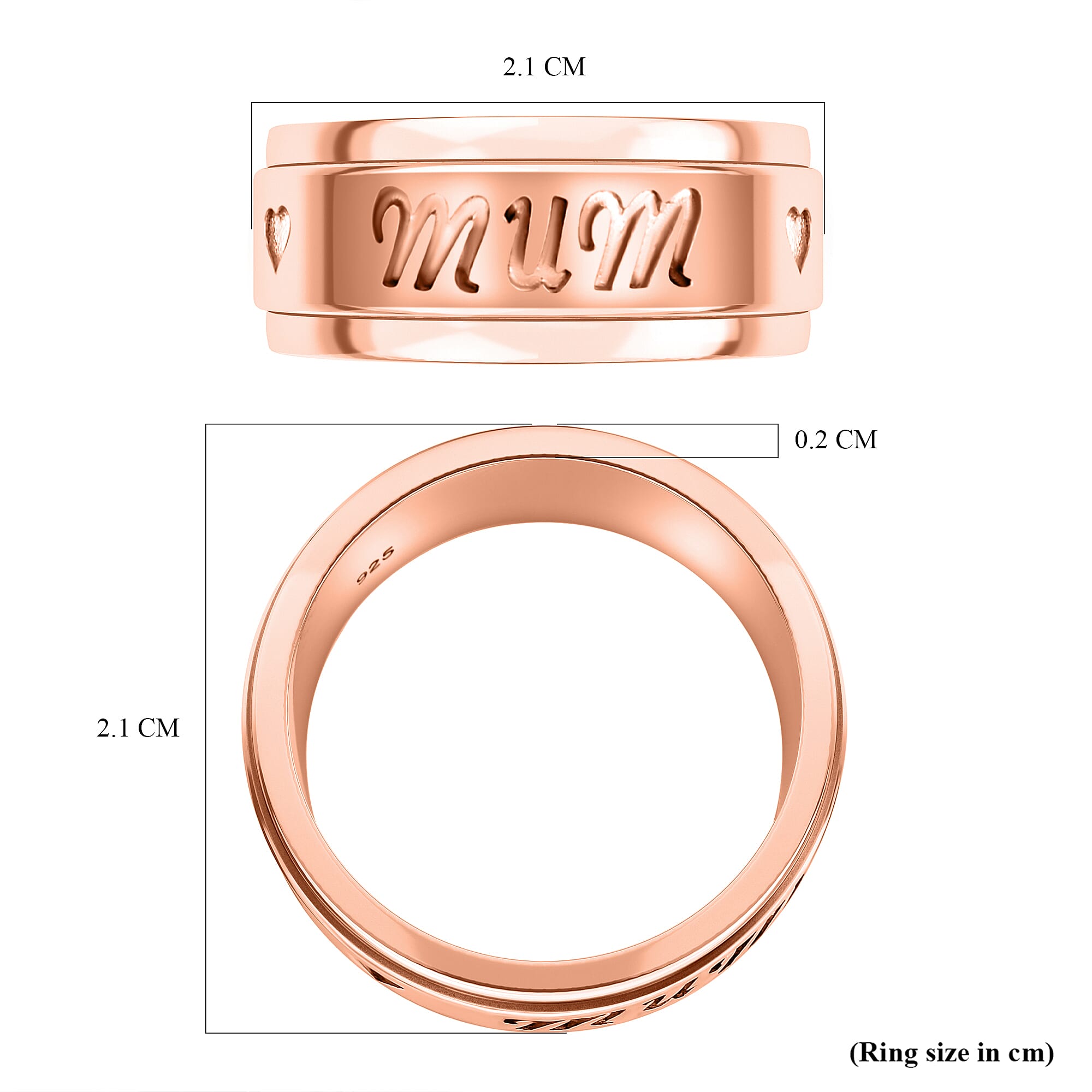Rose Gold Overlay Sterling Silver Mum Engraved Spinner Ring.
