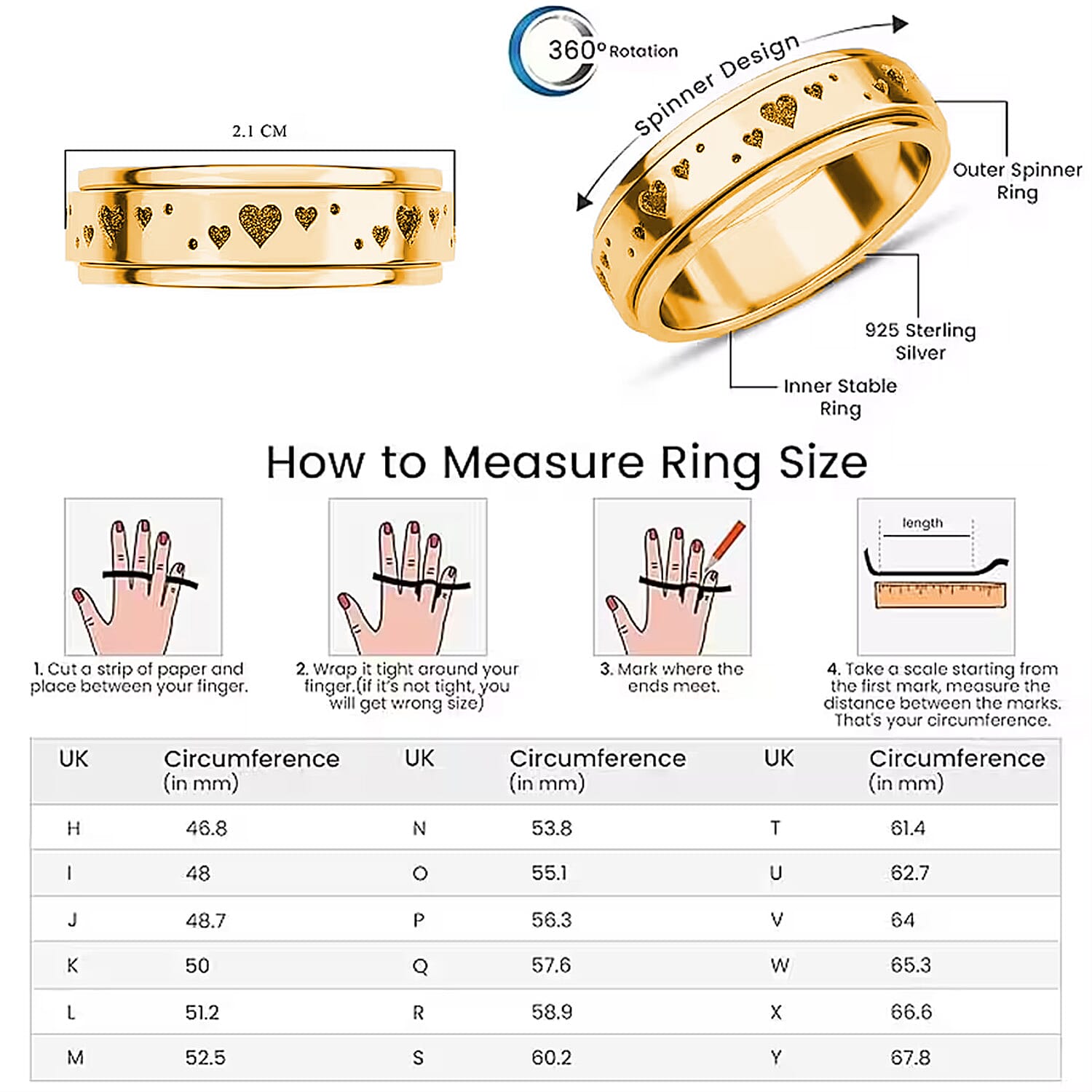 Sterling Silver Fidget Spinner Band Anxiety Stress Reliever Ring for Men and Women