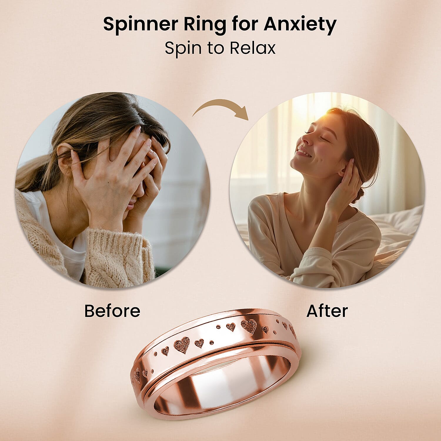 Sterling Silver Fidget Spinner Band Anxiety Stress Reliever Ring for Men and Women
