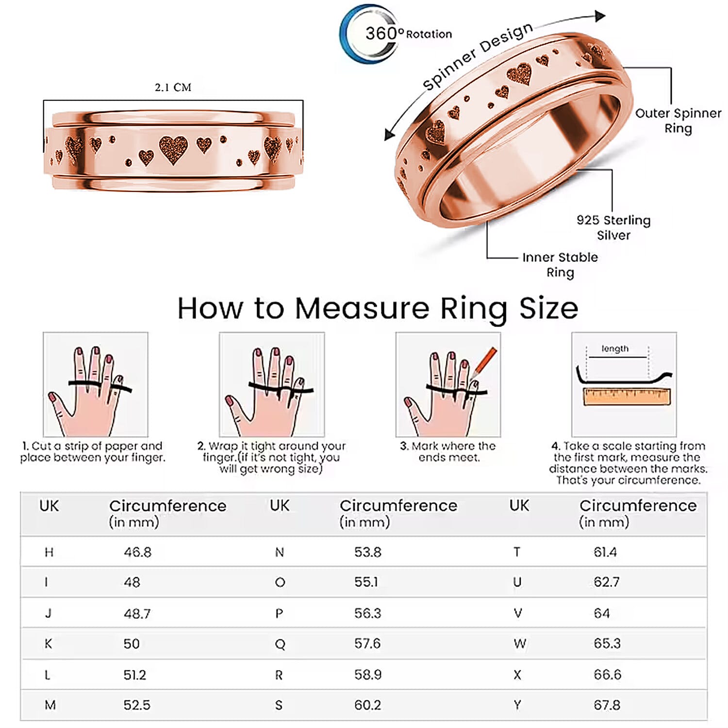 Sterling Silver Fidget Spinner Band Anxiety Stress Reliever Ring for Men and Women