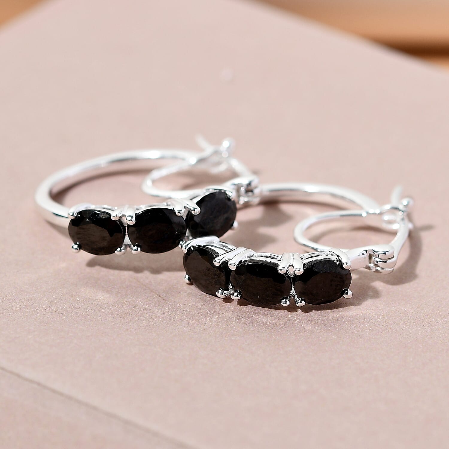 Elite Shungite Hoop Earrings (With Clasp) in Platinum Overlay Sterling Silver 1.12 Ct.