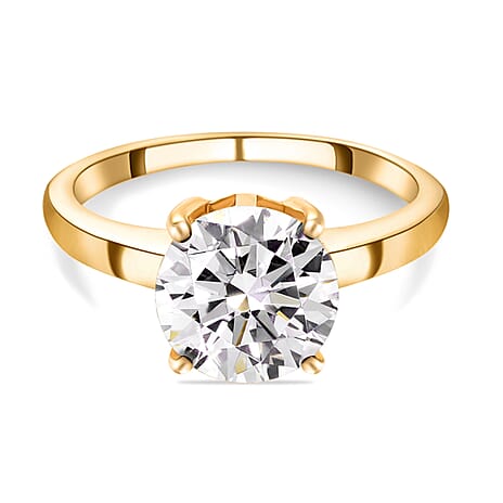 Moissanite Solitaire Ring in 18K Yellow Gold Vermeil Plated Sterling Silver 2.09 Ct