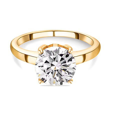 Moissanite Solitaire Ring in 18K Yellow Gold Vermeil Plated Sterling Silver 2.09 Ct