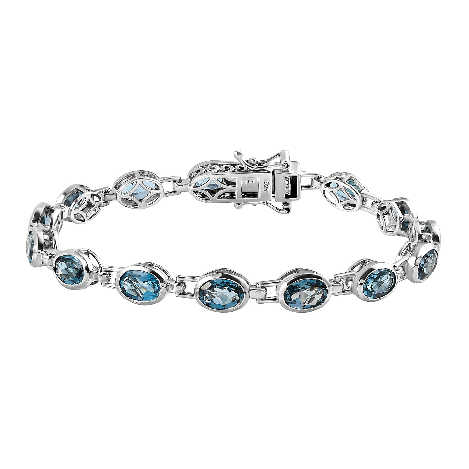 London Blue Topaz Bracelet (Size - 7.5) in Platinum Overlay Sterling Silver 13.39 Ct, Silver Wt. 9.20 Gms