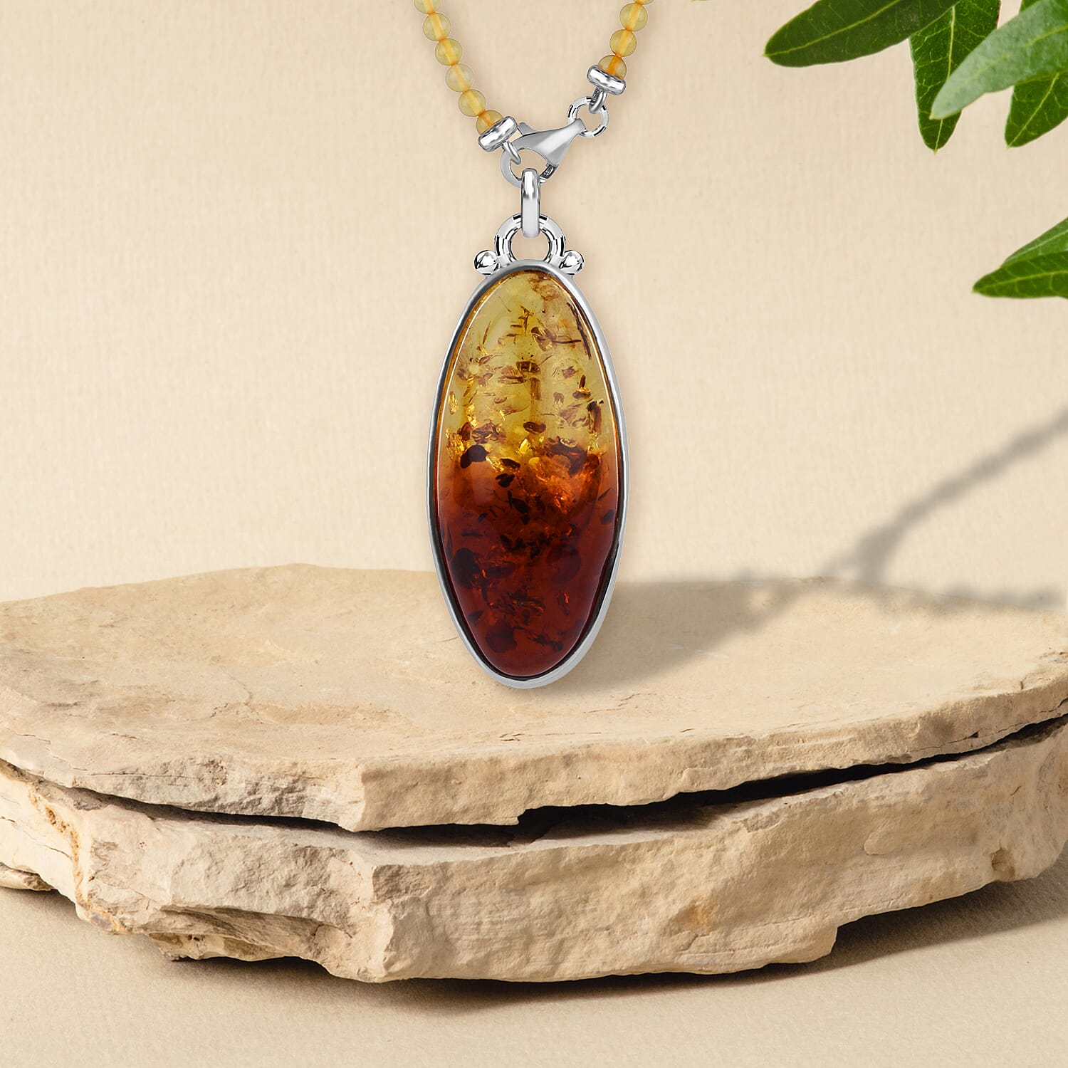 Natural Baltic Amber Pendant With Necklace (Size 22) in Sterling Silver, Silver Wt. 10.00 Gms