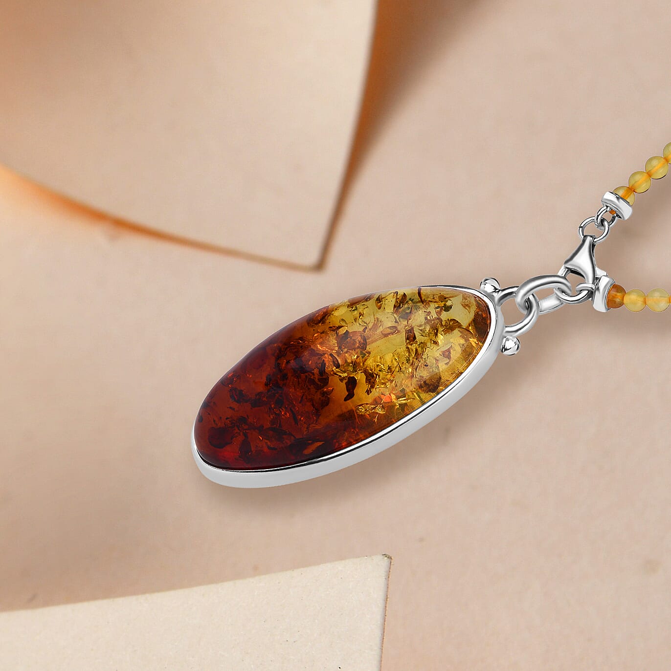 Natural Baltic Amber Pendant With Necklace (Size 22) in Sterling Silver, Silver Wt. 10.00 Gms