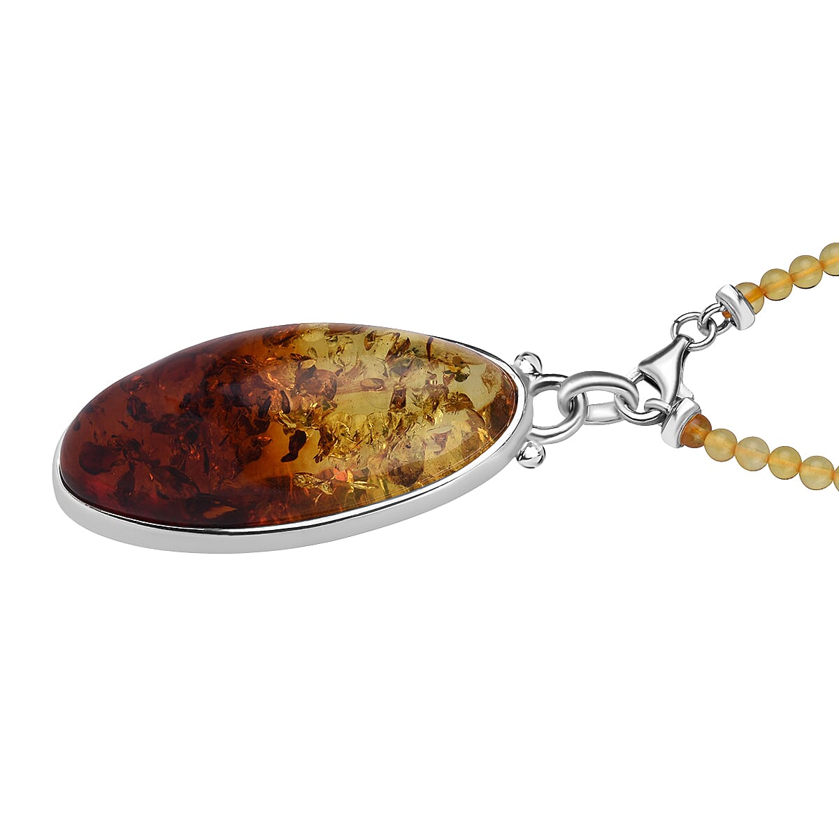 Natural Baltic Amber Pendant With Necklace (Size 22) in Sterling Silver, Silver Wt. 10.00 Gms