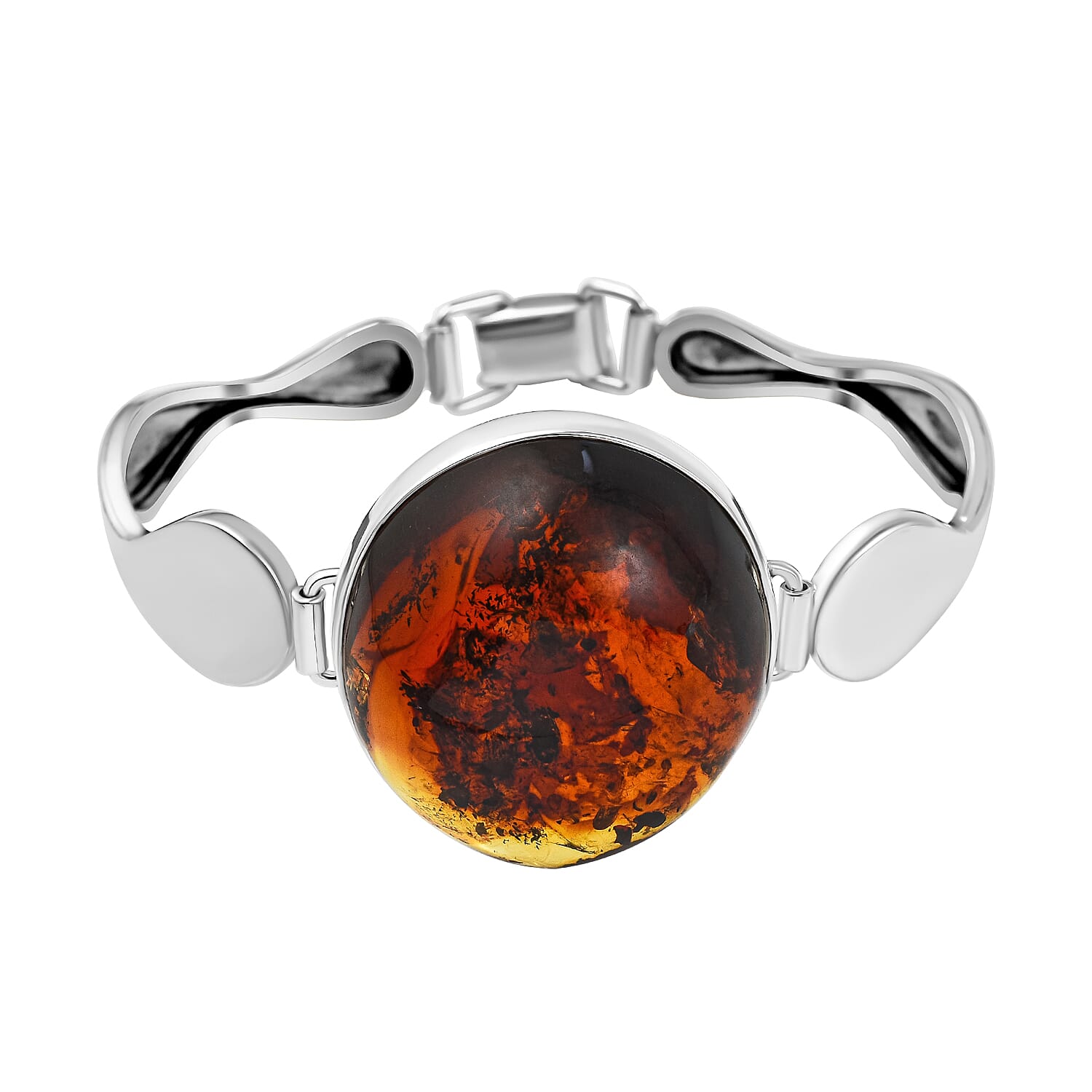 Baltic Amber Bangle (Size 7.5) in Sterling Silver, Silver Wt 24.00 Gms