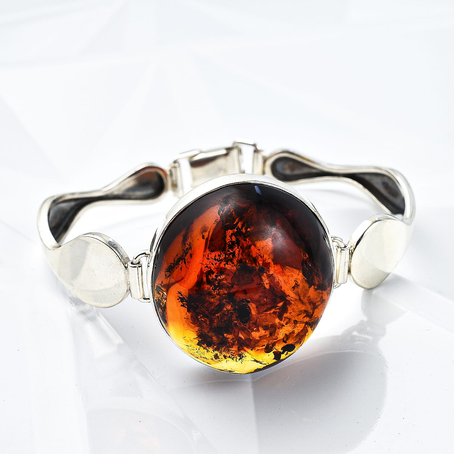 Baltic Amber Bangle (Size 7.5) in Sterling Silver, Silver Wt 24.00 Gms