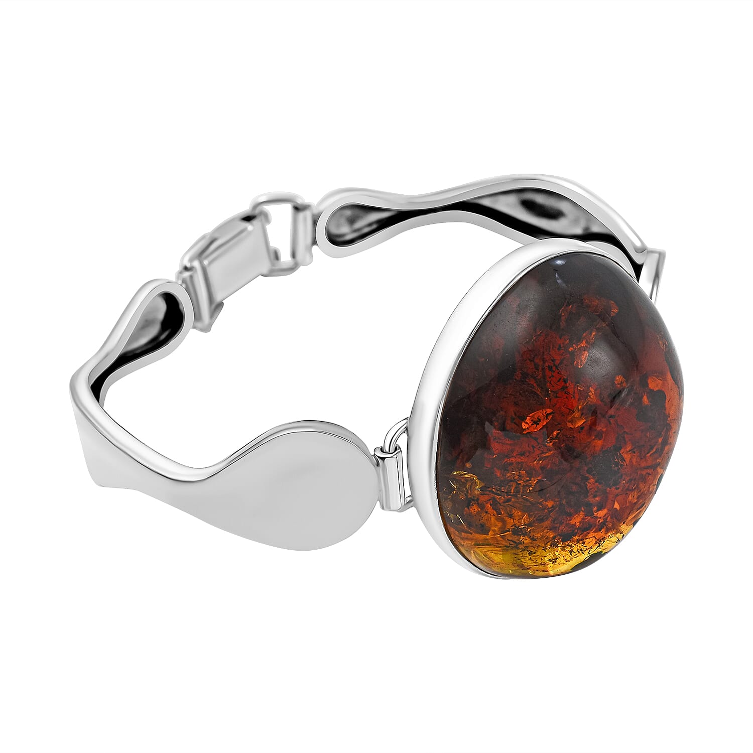 Baltic Amber Bangle (Size 7.5) in Sterling Silver, Silver Wt 24.00 Gms