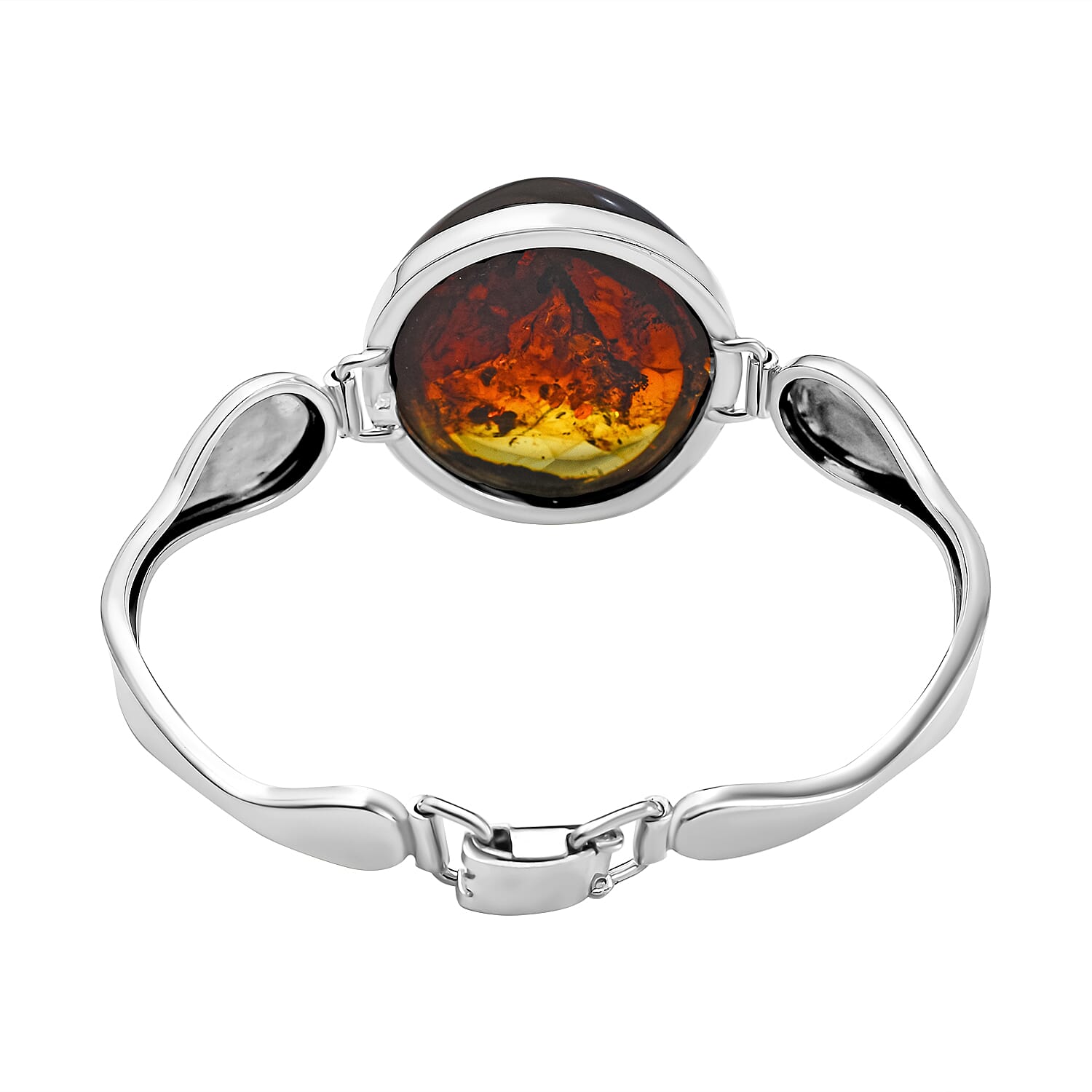 Baltic Amber Bangle (Size 7.5) in Sterling Silver, Silver Wt 24.00 Gms