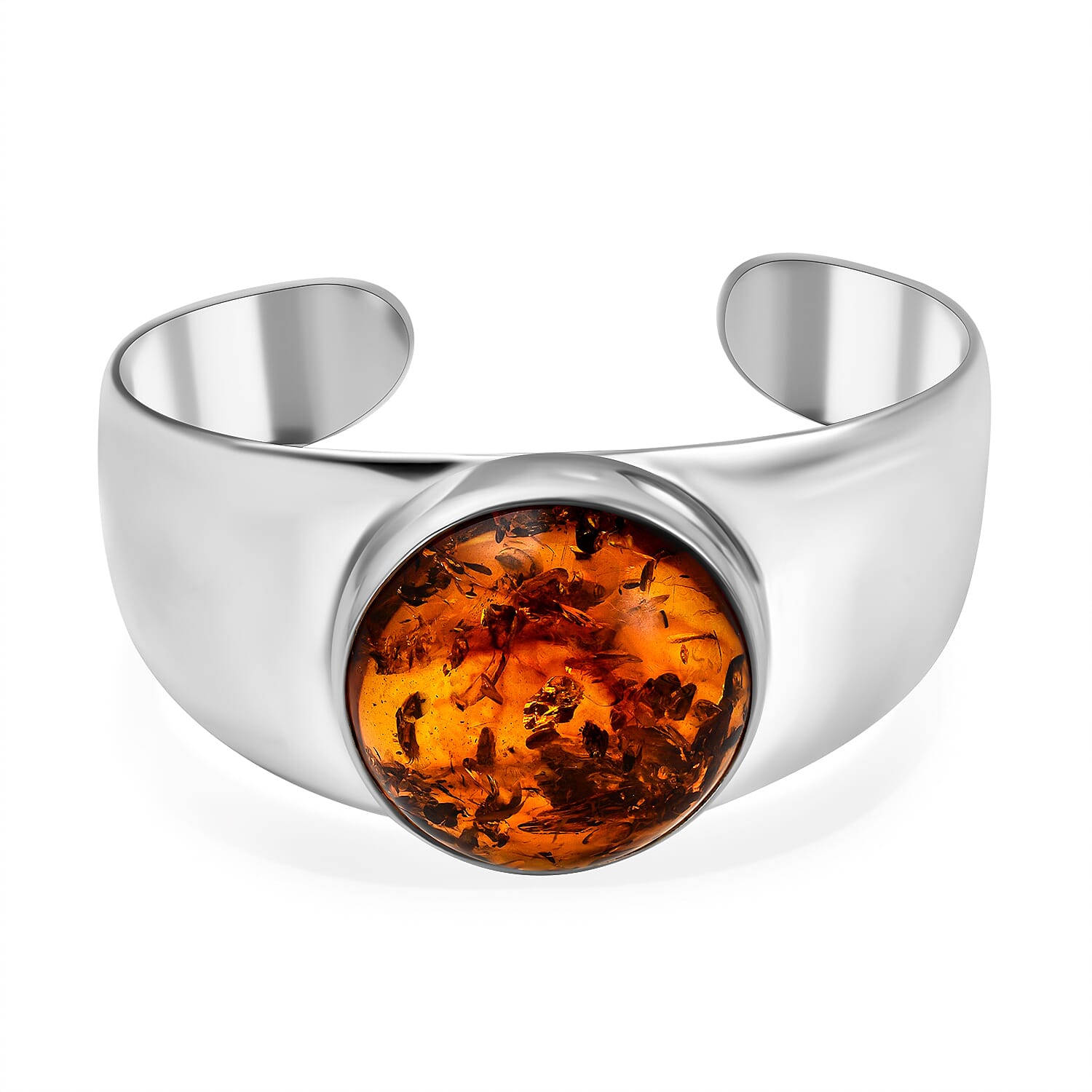 Baltic Amber Cuff Bangle (Size - 7.5) in Sterling Silver, Silver Wt 30.00 Gms