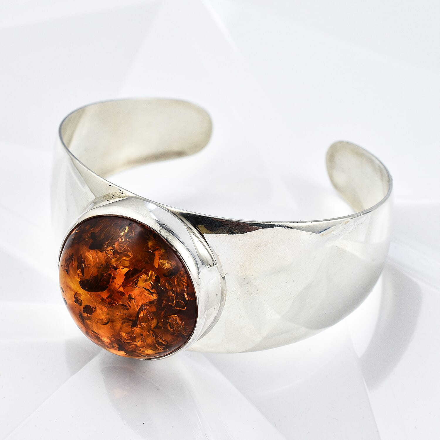 Baltic Amber Cuff Bangle (Size - 7.5) in Sterling Silver, Silver Wt 30.00 Gms
