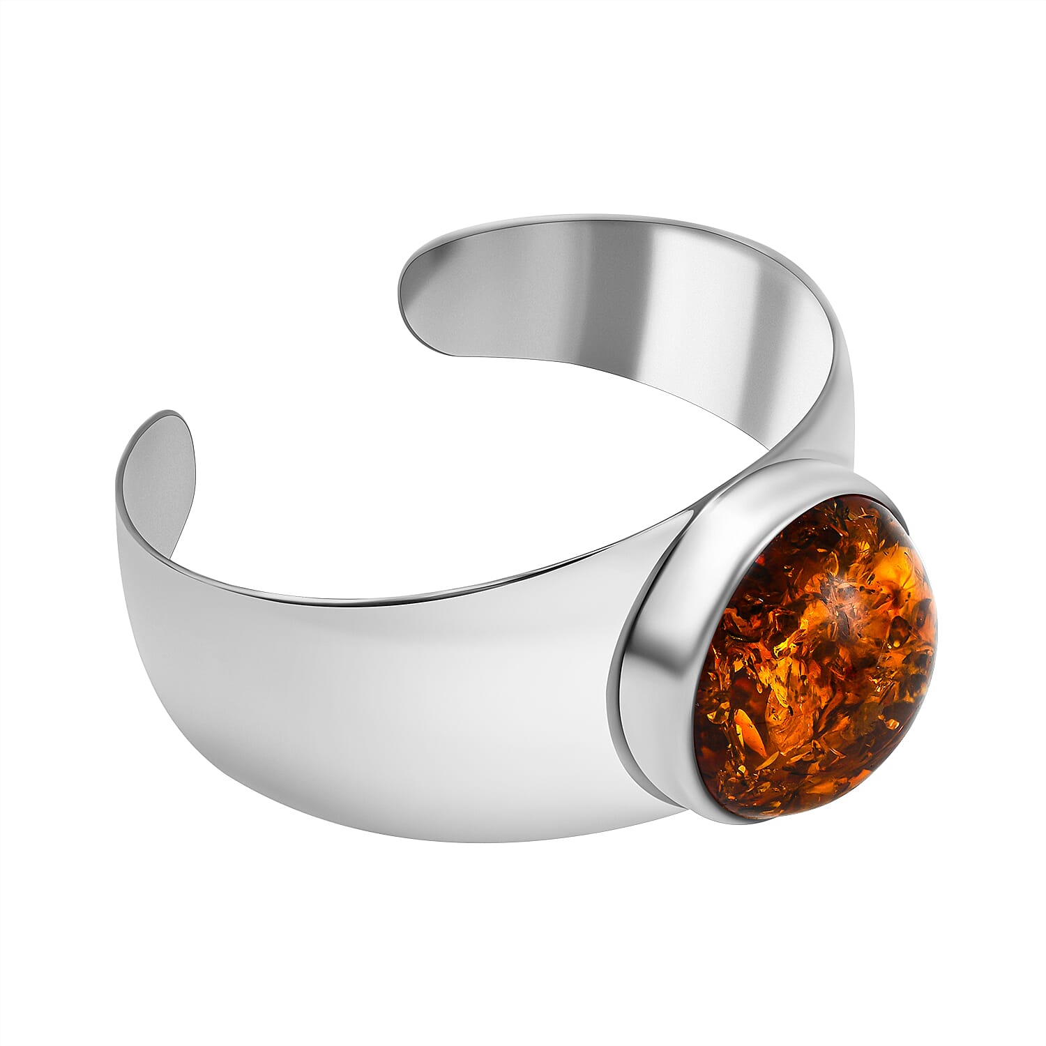 Baltic Amber Cuff Bangle (Size - 7.5) in Sterling Silver, Silver Wt 30.00 Gms