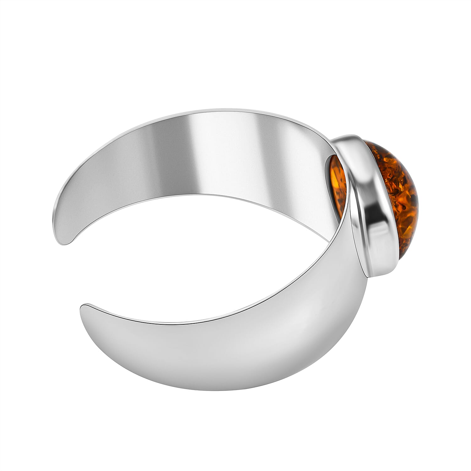 Baltic Amber Cuff Bangle (Size - 7.5) in Sterling Silver, Silver Wt 30.00 Gms
