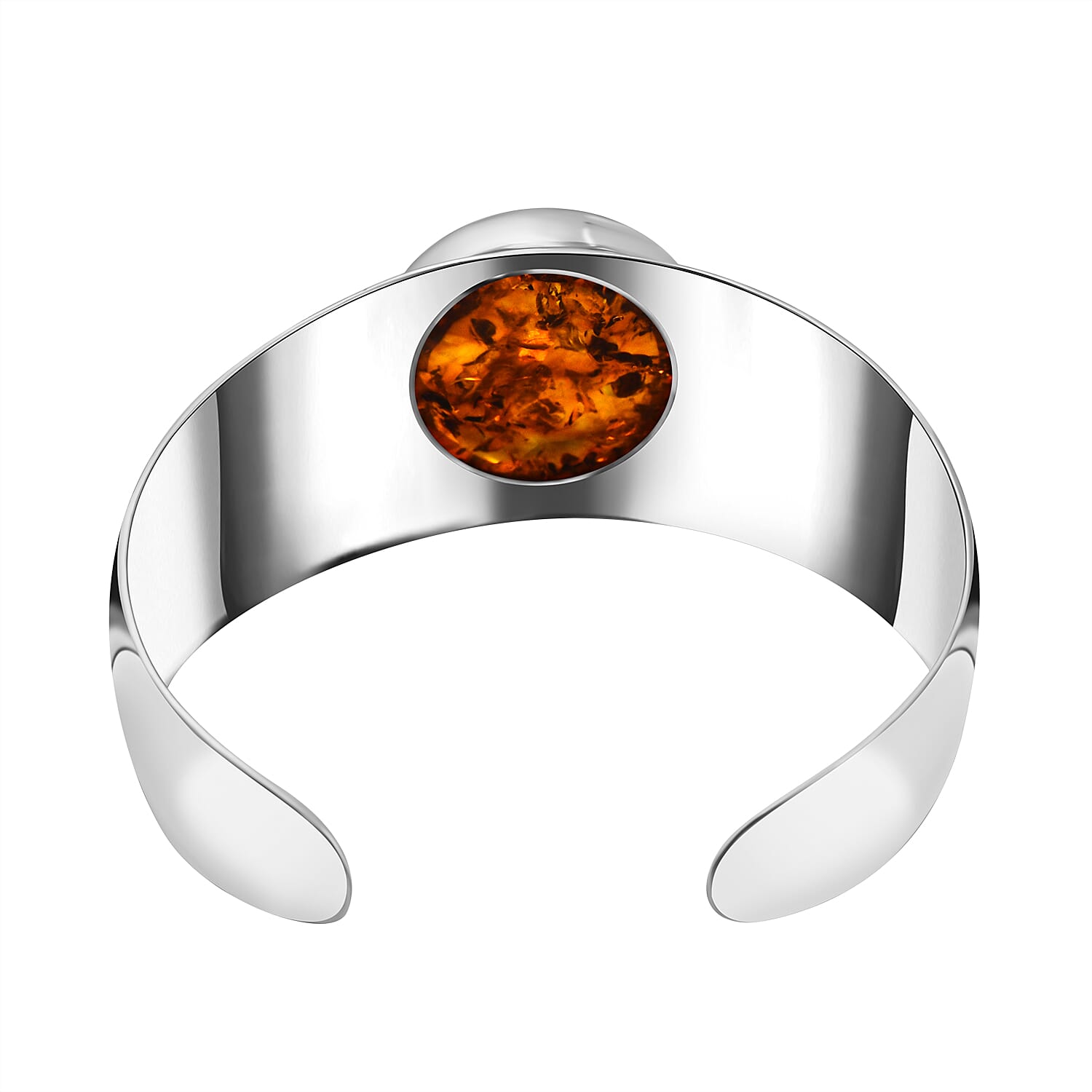 Baltic Amber Cuff Bangle (Size - 7.5) in Sterling Silver, Silver Wt 30.00 Gms
