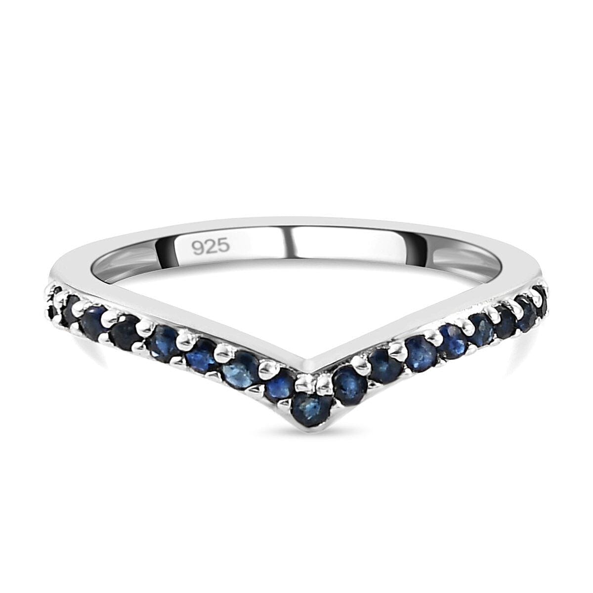 Blue Sapphire Wishbone Ring in Platinum Overlay Sterling Silver