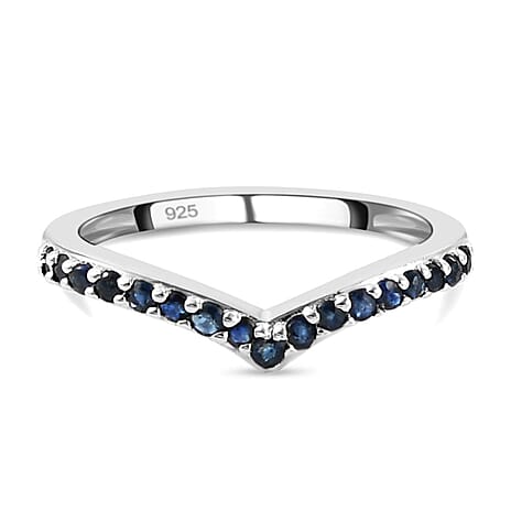 Royal Bali Collection - D'Joy Blue Sapphire Wishbone Ring in Platinum Overlay Sterling Silver