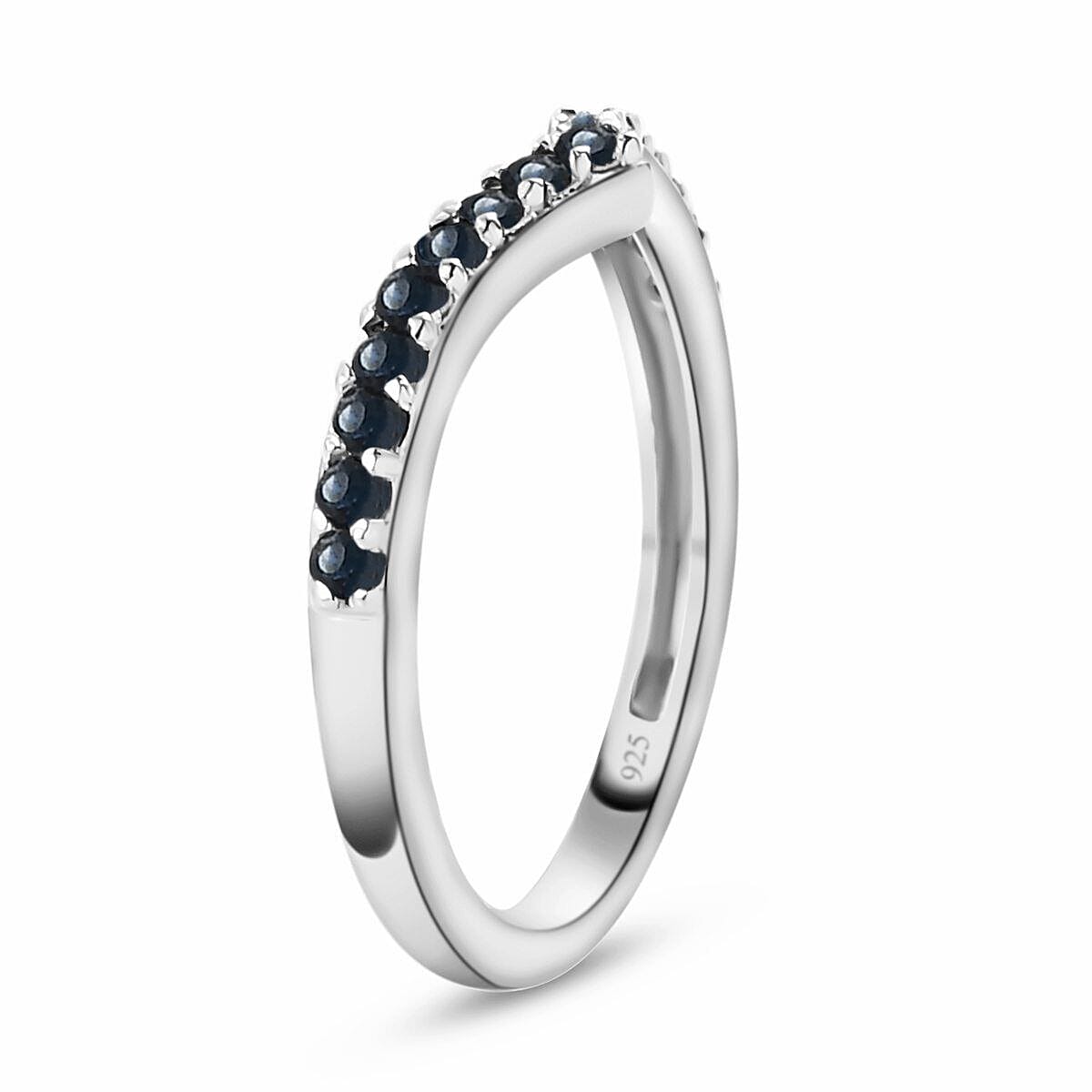 Blue Sapphire Wishbone Ring in Platinum Overlay Sterling Silver