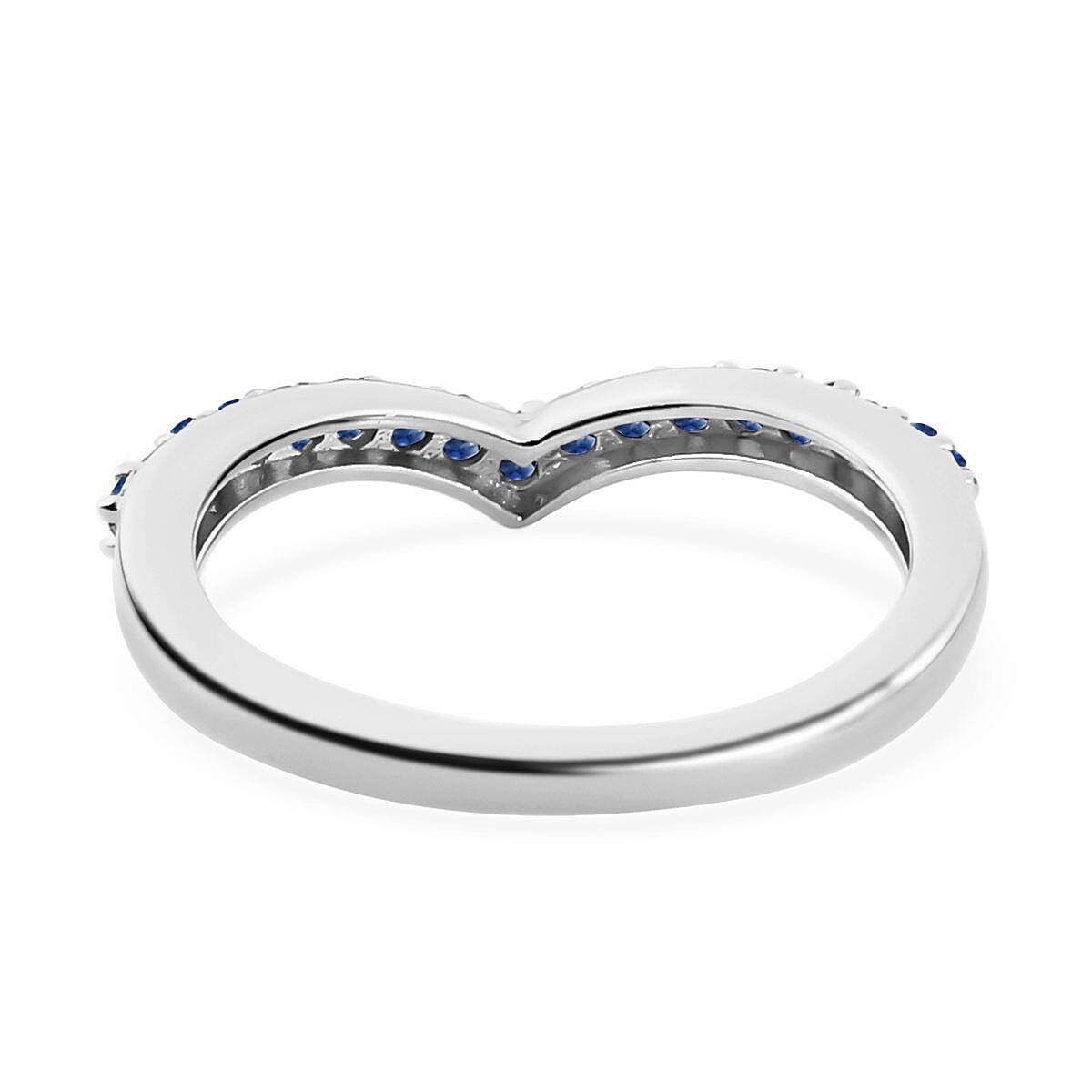 Blue Sapphire Wishbone Ring in Platinum Overlay Sterling Silver