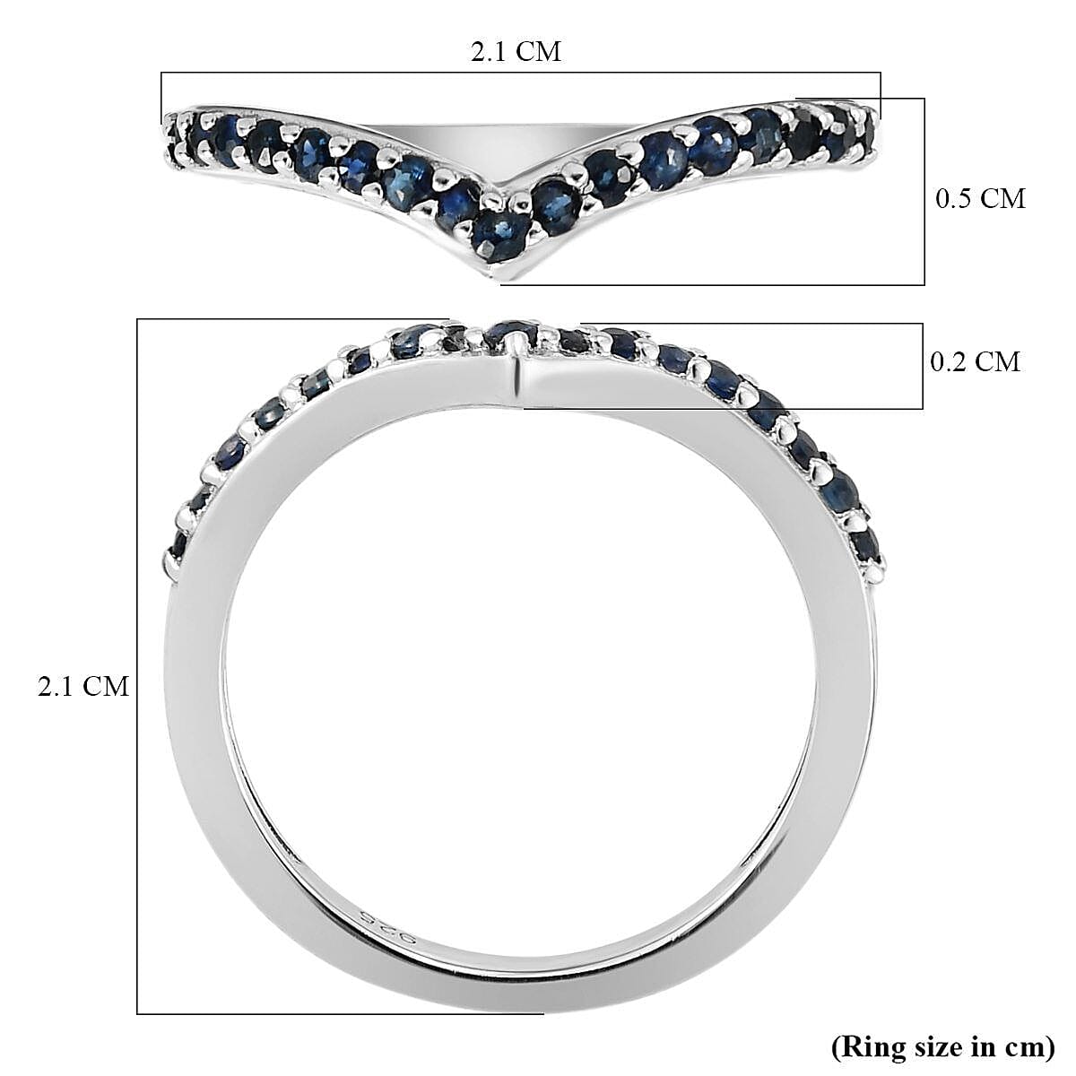 Blue Sapphire Wishbone Ring in Platinum Overlay Sterling Silver