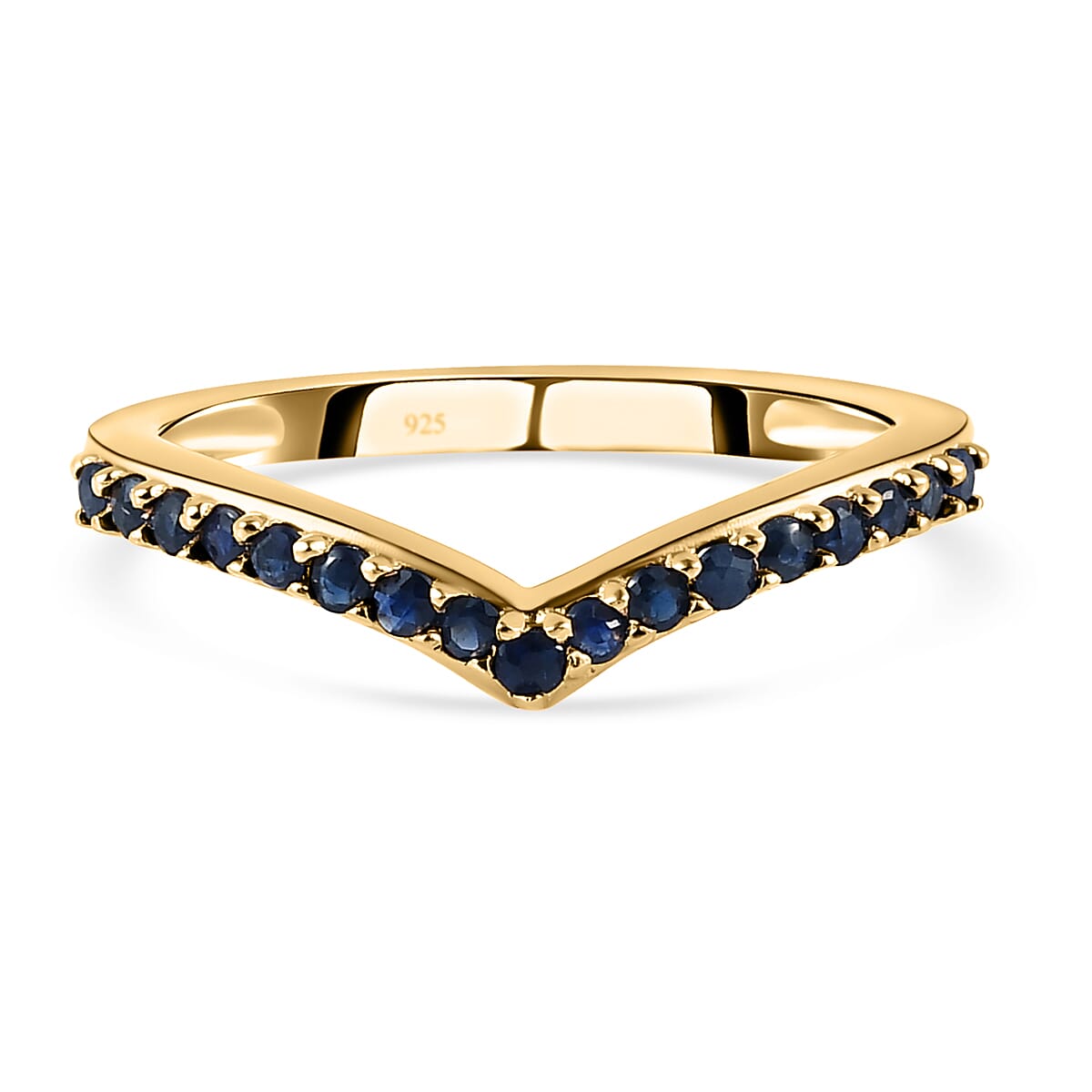 Blue Sapphire Wishbone Ring in 14K Gold Overlay Sterling Silver