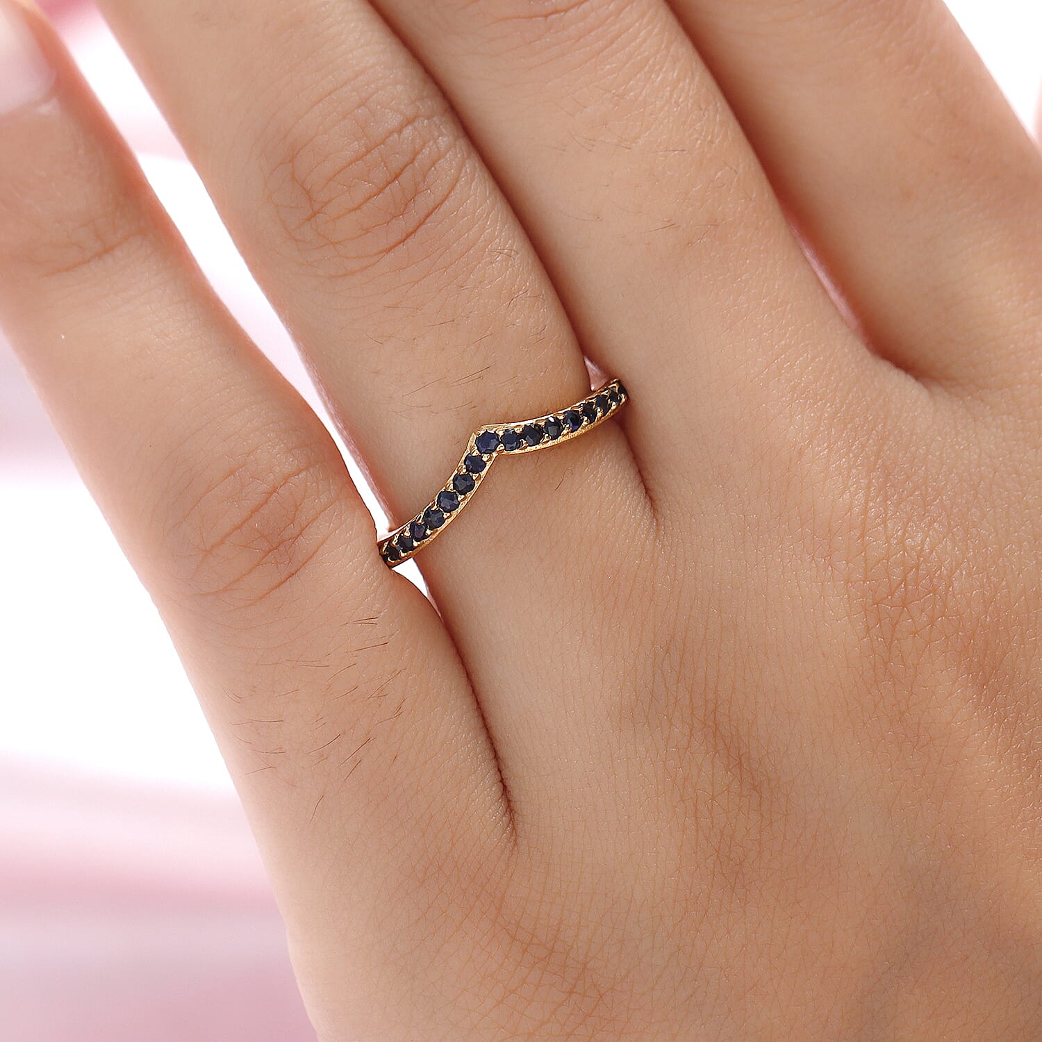 Blue Sapphire Wishbone Ring in 14K Gold Overlay Sterling Silver