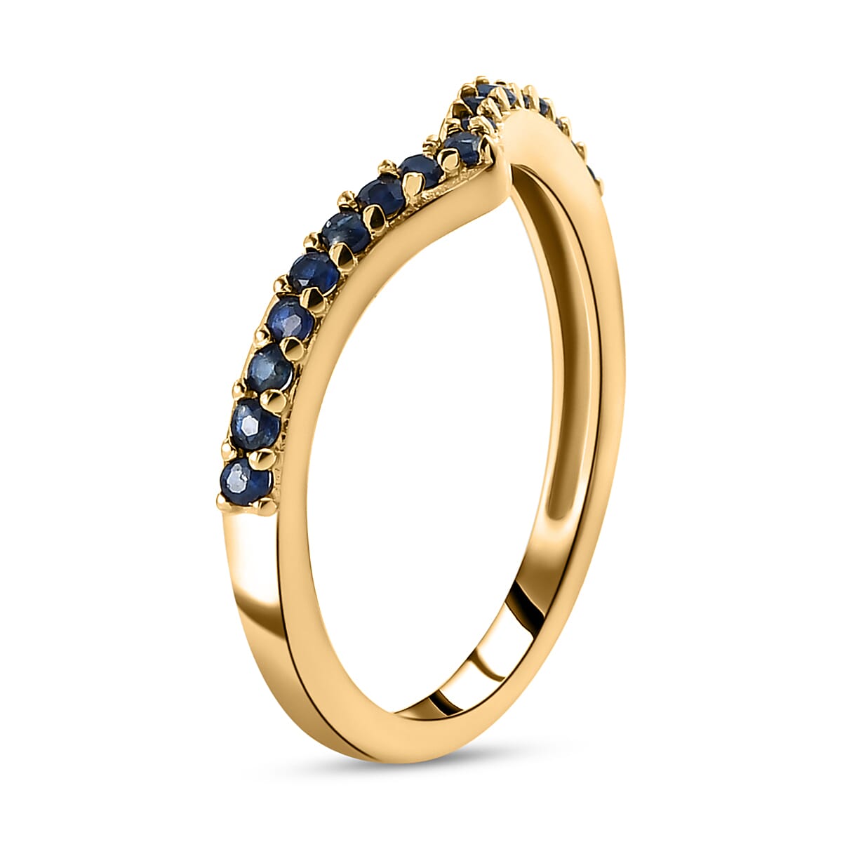 Blue Sapphire Wishbone Ring in 14K Gold Overlay Sterling Silver
