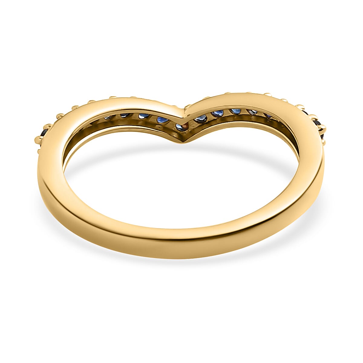 Blue Sapphire Wishbone Ring in 14K Gold Overlay Sterling Silver