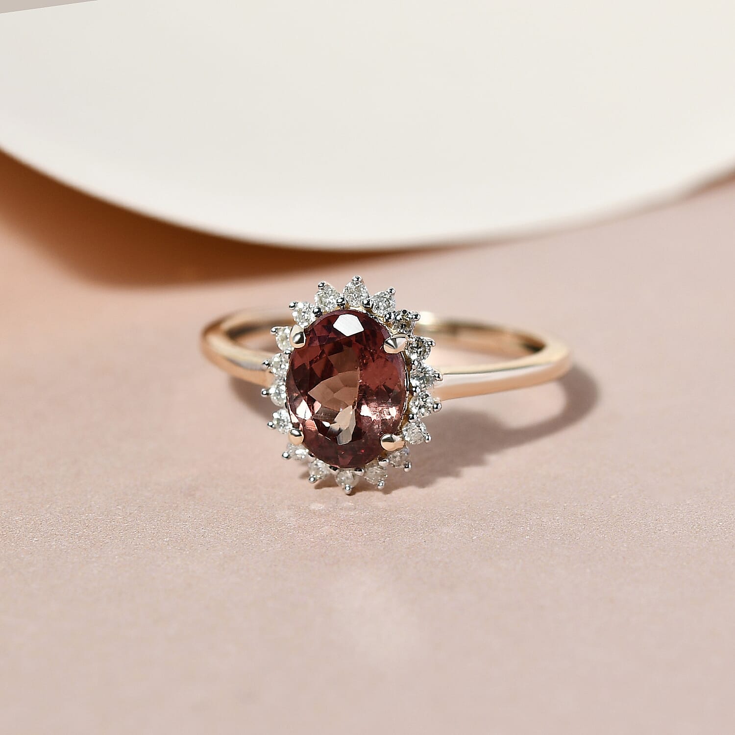 9K Yellow Gold AA Madagascar Colour Change Garnet and Diamond Halo Ring 1.56 Ct.