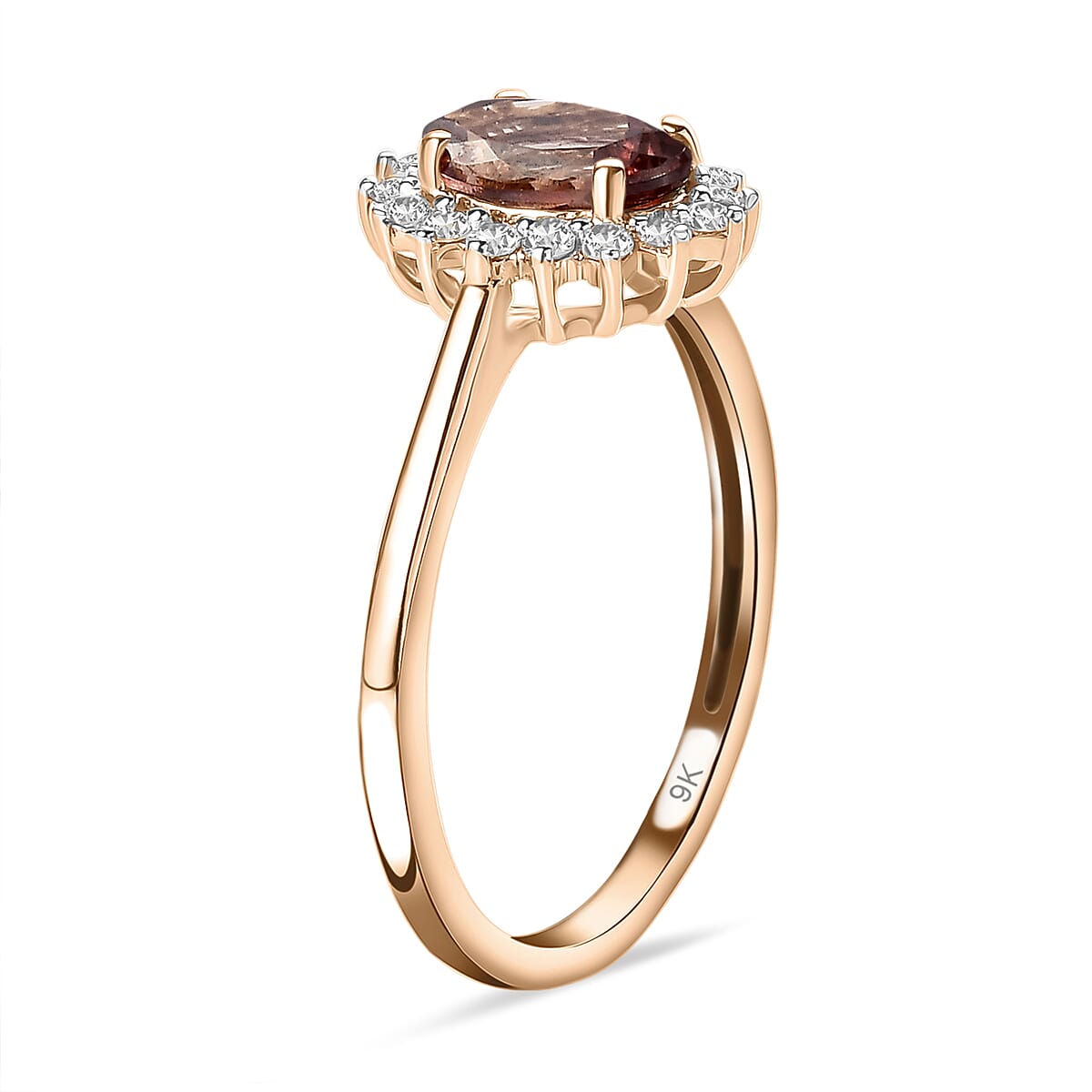 9K Yellow Gold AA Madagascar Colour Change Garnet and Diamond Halo Ring 1.56 Ct.