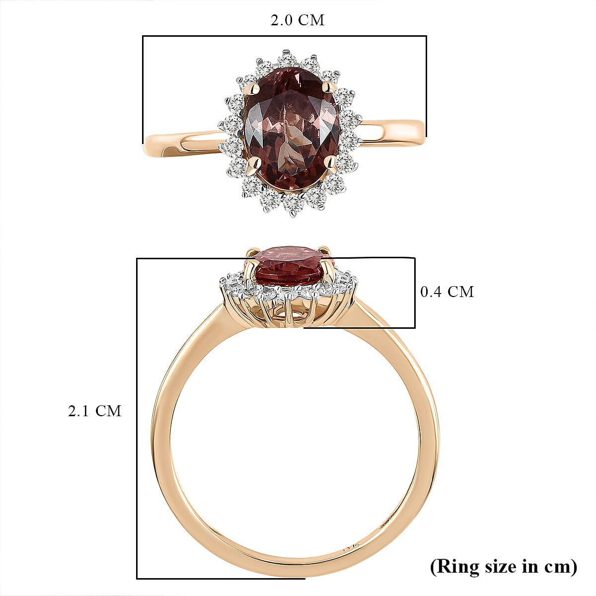9K Yellow Gold AA Madagascar Colour Change Garnet and Diamond Halo Ring 1.56 Ct.