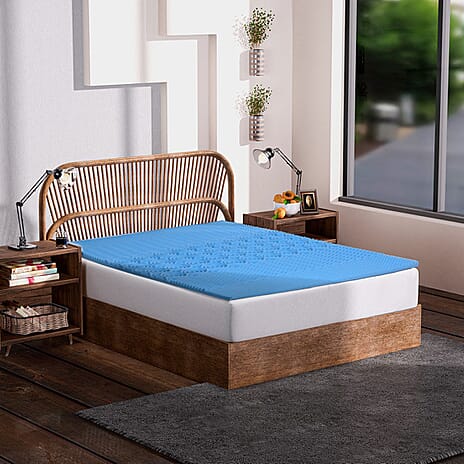 5 Zone Memory Foam Cool Gel Mattress Topper (Double Size, 190x135x4 cm) - Blue