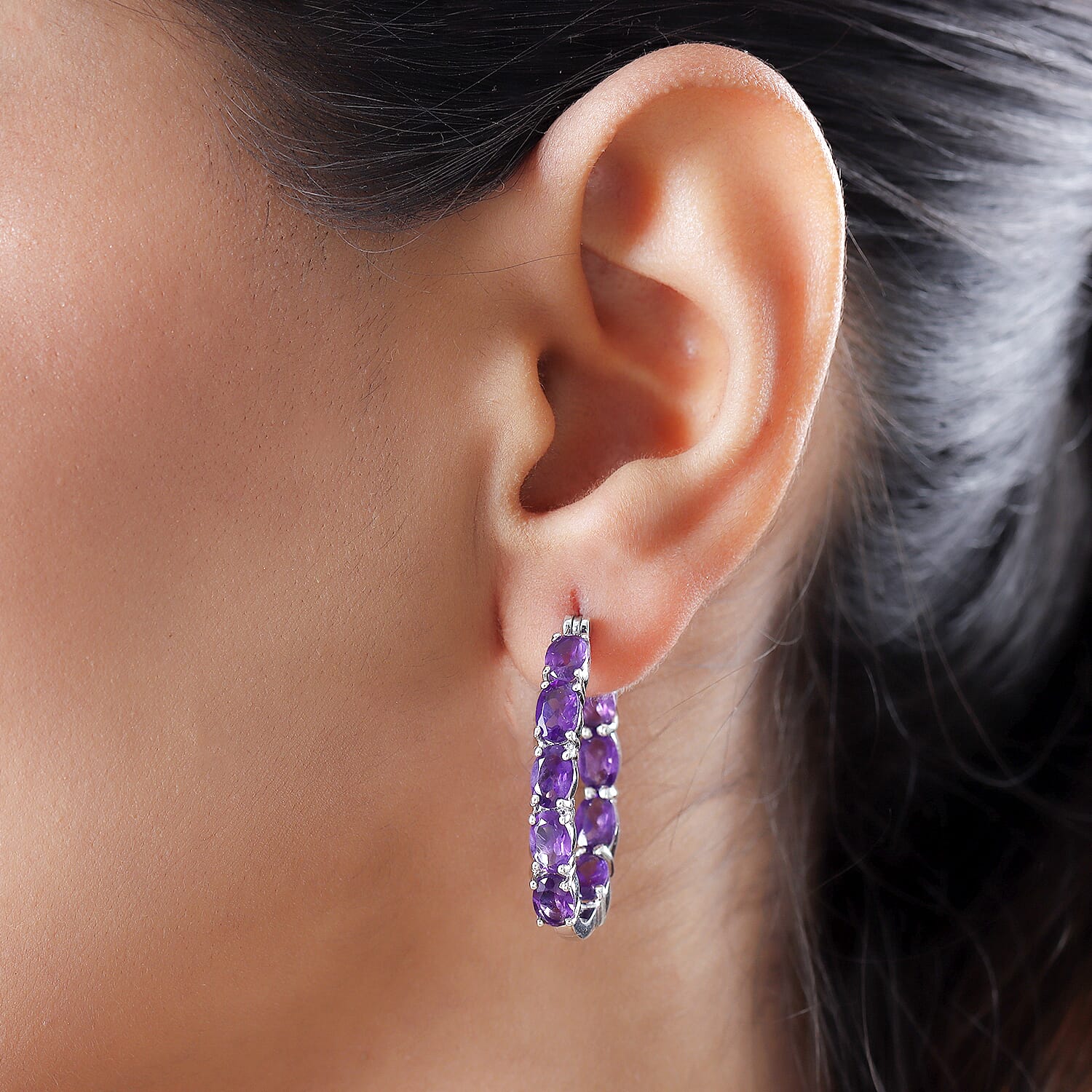 Amethyst Hoop Earrings With Clasp in Sterling Silver 7.13 Ct, Silver Wt 7.12 Gms.