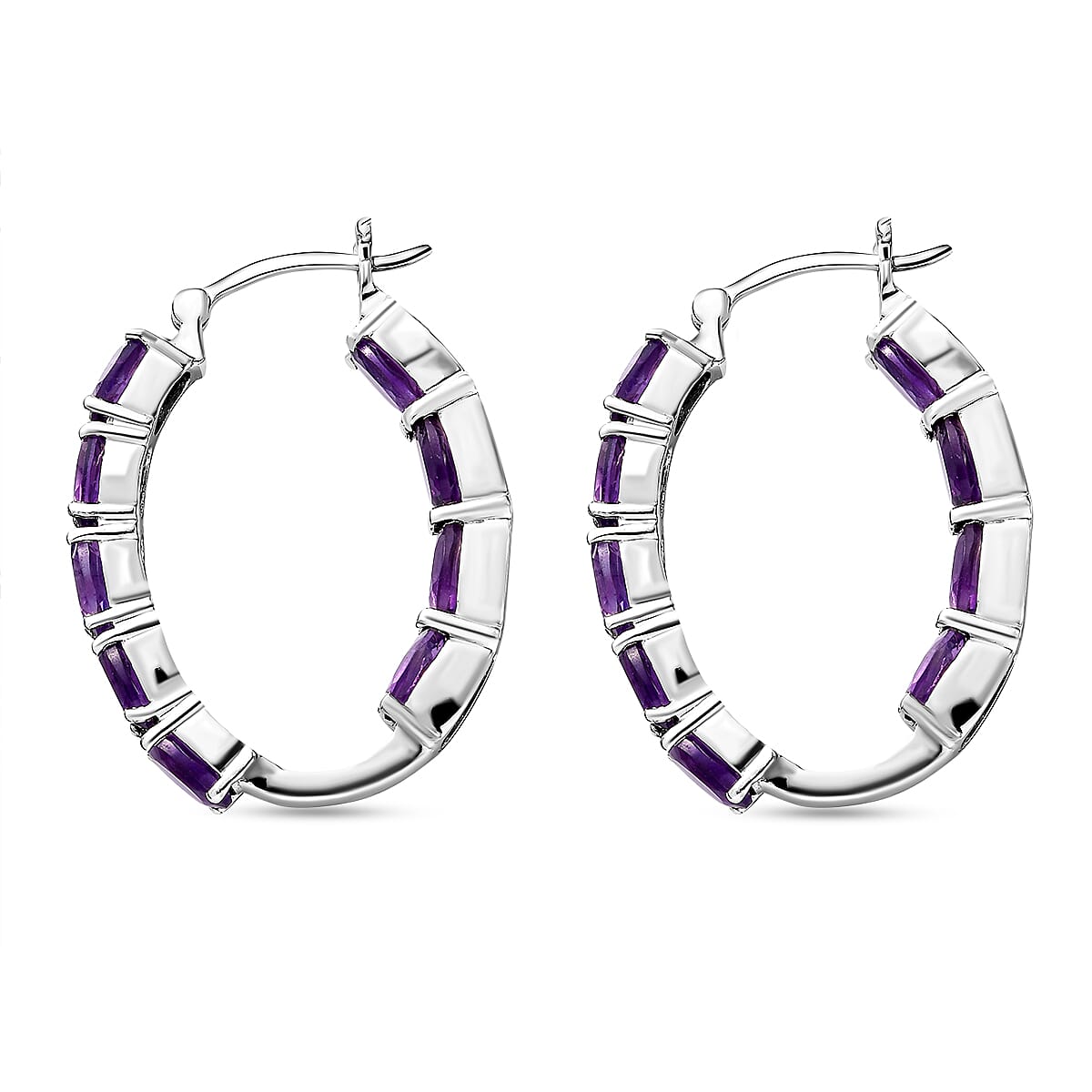 Amethyst Hoop Earrings With Clasp in Sterling Silver 7.13 Ct, Silver Wt 7.12 Gms.