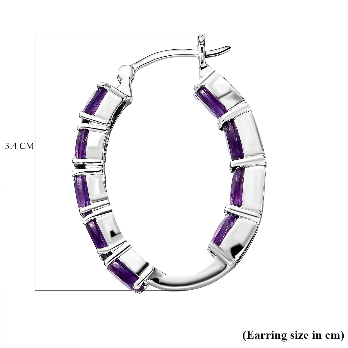 Amethyst Hoop Earrings With Clasp in Sterling Silver 7.13 Ct, Silver Wt 7.12 Gms.