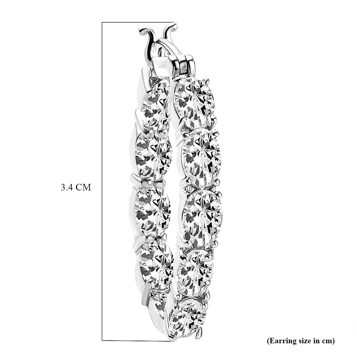White Topaz Hoop Earrings (with Clasp) in Platinum Overlay Sterling Silver 8.95 Ct, Silver Wt 6.99 Gms.