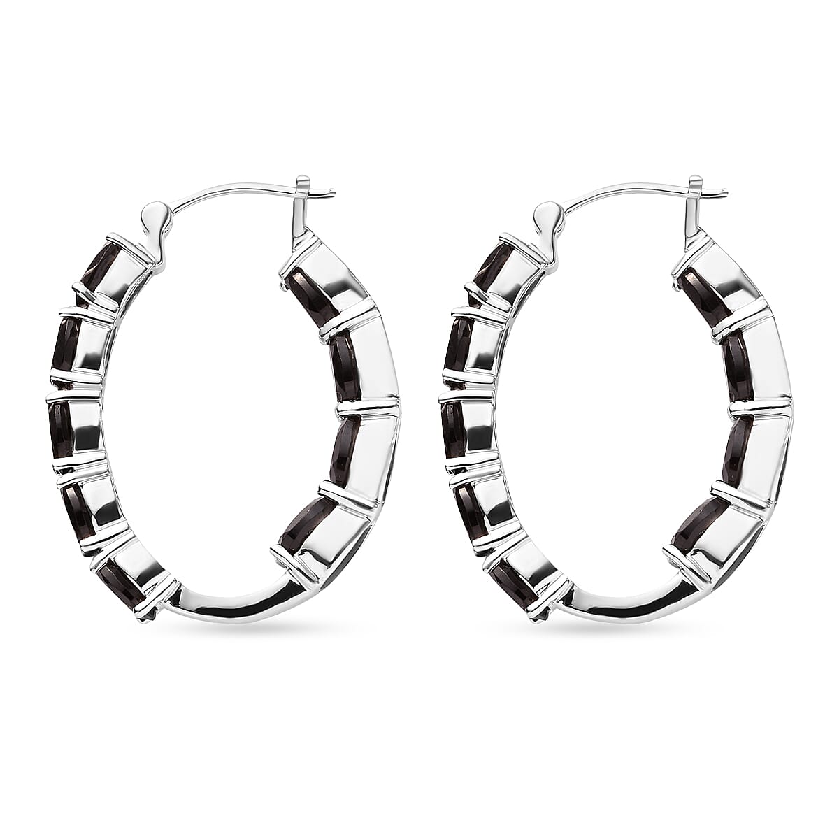 Black Spinel Hoop Earrings (with Clasp) in Platinum Overlay Sterling Silver 9.97 Ct, Silver Wt 7.00 Gms.