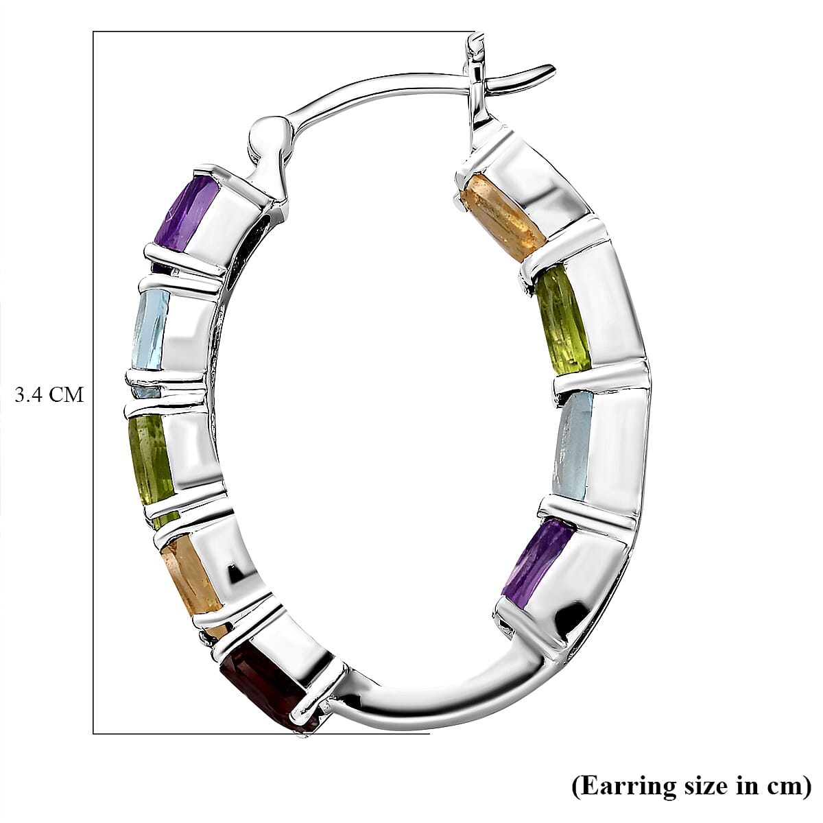 Amethyst and Multi Gemstones Hoop Earrings in Sterling Silver 9.11 Ct, Silver Wt 7.29 Gms.