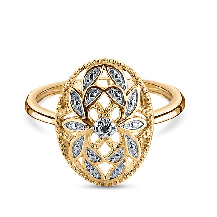 D'Joy - Natural White Diamond (G-H) Solitaire Leaf Vine Ring in 18K Vermeil Yellow Gold Plated Sterling Silver