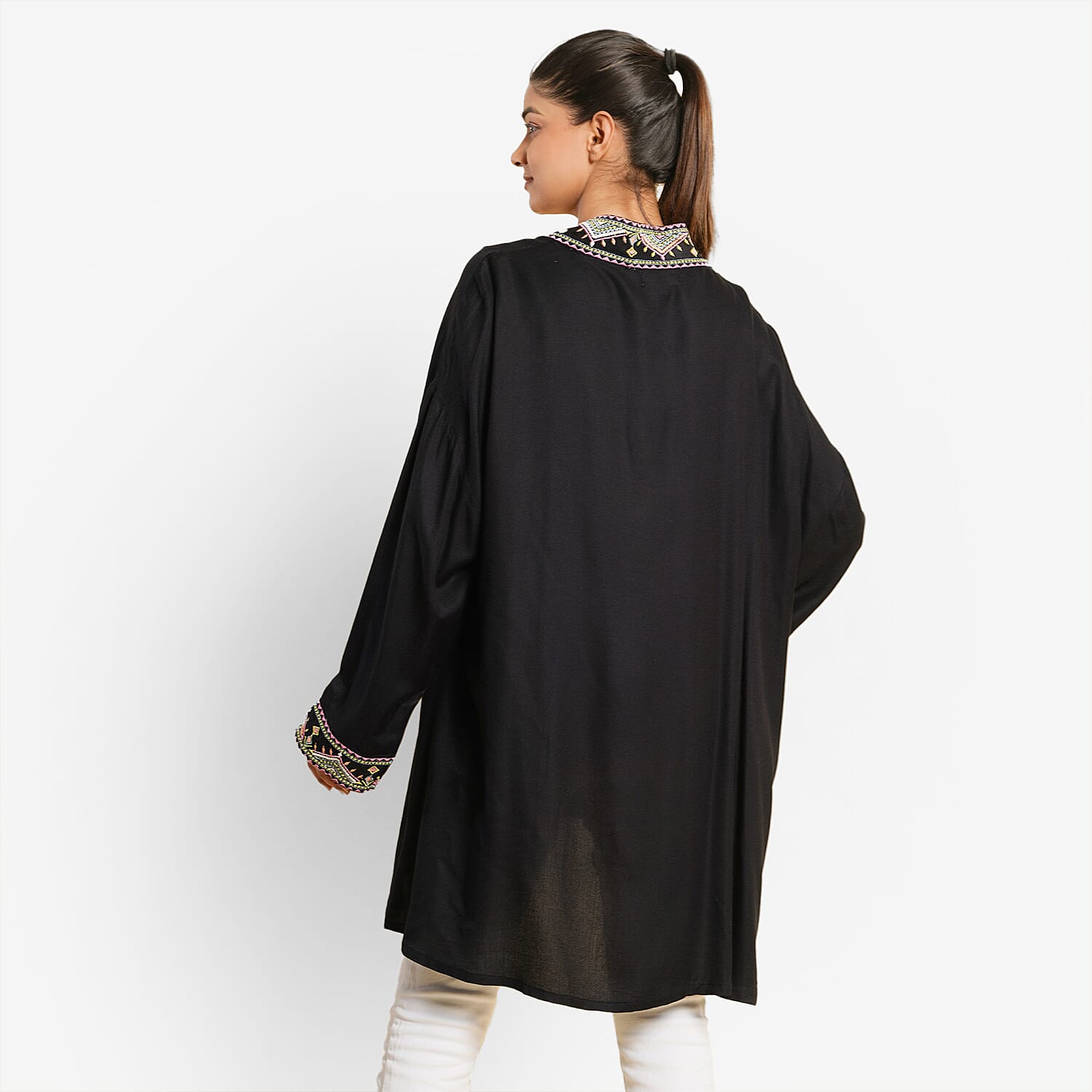 TAMSY Viscose Twill Short Kimono - Black