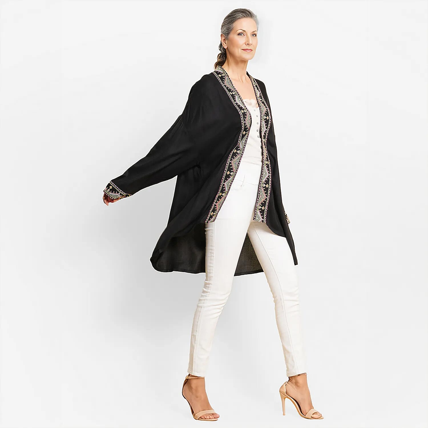 TAMSY Viscose Twill Short Kimono - Black