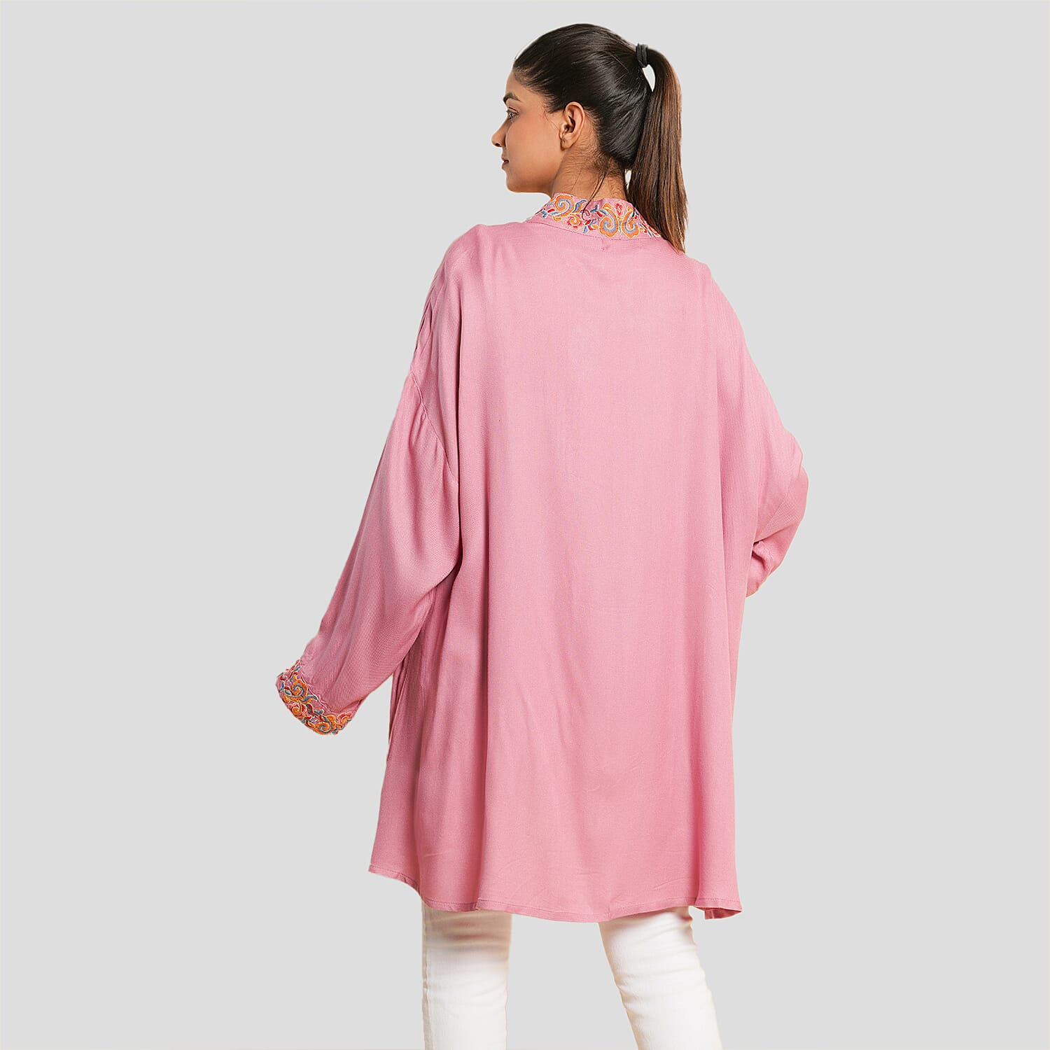 TAMSY 100% Viscose Twill Short Kimono (One Size, 8-18) - Light Pink